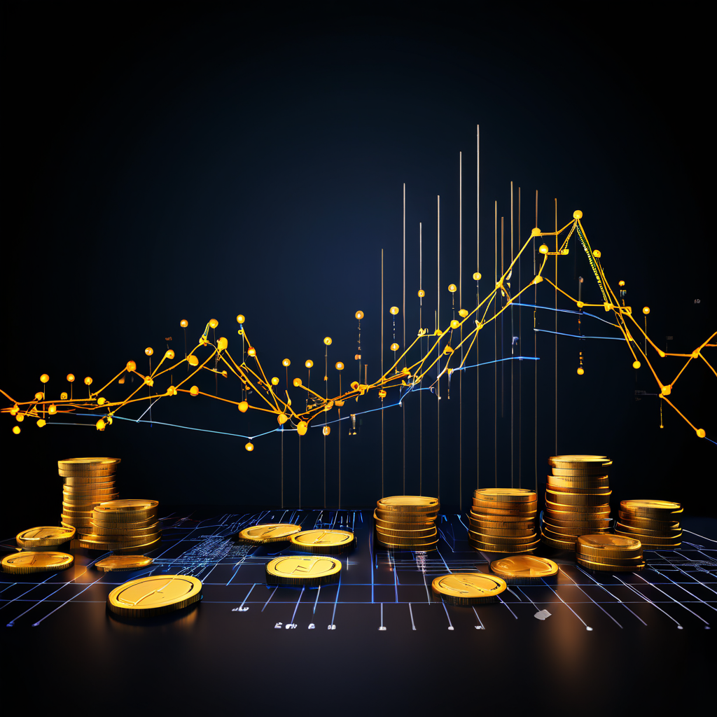 기계 학습 모델의 오탐지율 감소 추세를 보여주는 그래프 위에 금화와 노드가 오버레이되어 경제적 최적화를 상징적으로 표현한 인포그래픽입니다.