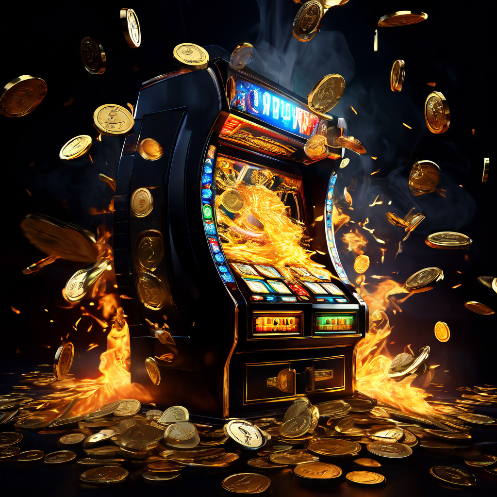 블랙홀처럼 빛나는 카지노 슬롯머신이 금전과 금화를 끝없는 소용돌이로 쏟아내며 도박의 심각한 재정적 손실을 상징적으로 표현한 이미지입니다.