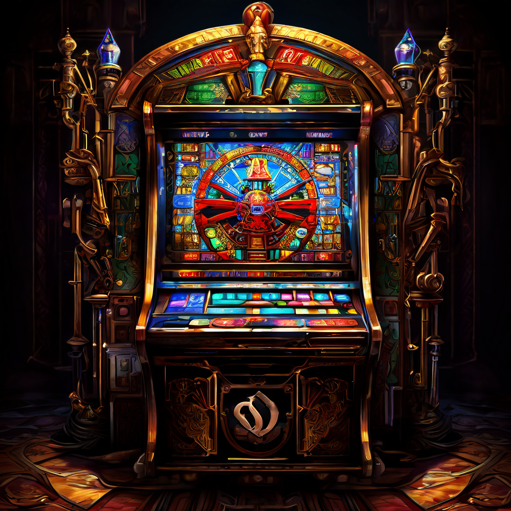 감사한 눈빛으로 바라보는 슬롯머신의 내부 구조가 수학적 방정식과 RNG 메커니즘, 지불율이 맞서는 전장처럼 펼쳐져 있는 개념적 이미지입니다.