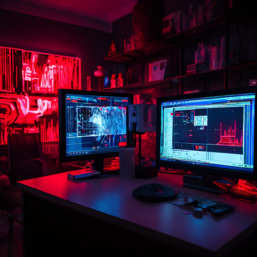 의료 모니터에 경고 심볼이 깜빡이며 지직거리는 오류가 발생한 라이브 스트림 영상이 실시간으로 표시되고 있는 모습을 담은 이미지입니다.