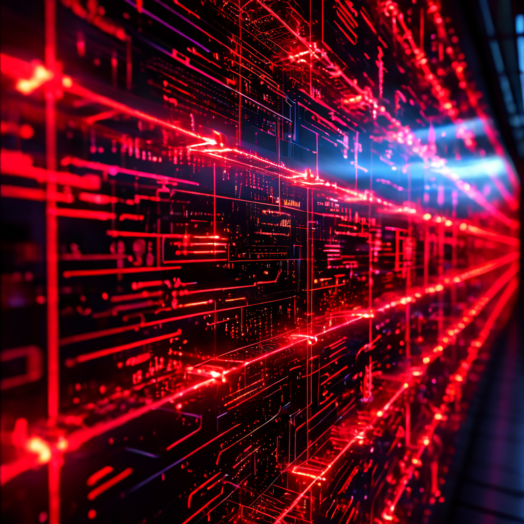 여러 겹으로 겹쳐진 디지털 방어벽이 빨간색 API 데이터 패킷의 흐름을 차단하고 필터링하며 각 층마다 에너지가 빛나고 있는 사이버 보안 개념을 시각화한 이미지입니다.