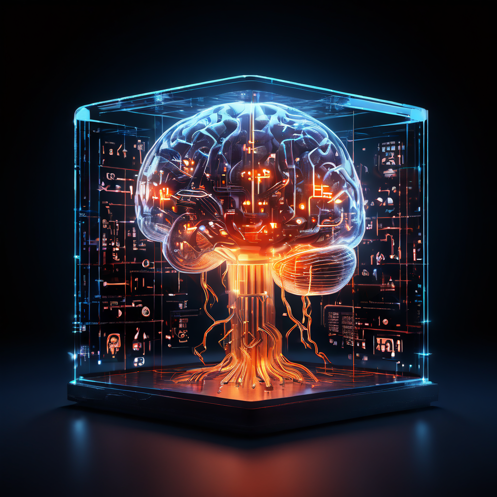 인공지능의 투명성과 검증 가능성을 상징하는 빛나는 디지털 두뇌 내부에 자물쇠가 채워진 검은 상자가 있으며, 주변을 투명한 검증 코드 레이어와 물음표들이 둘러싸고 있습니다.