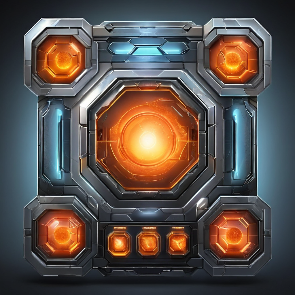 Futuristic digital interface showing visible bonus buy menu placement in a row of slot game tiles, with layered glow and secure...
